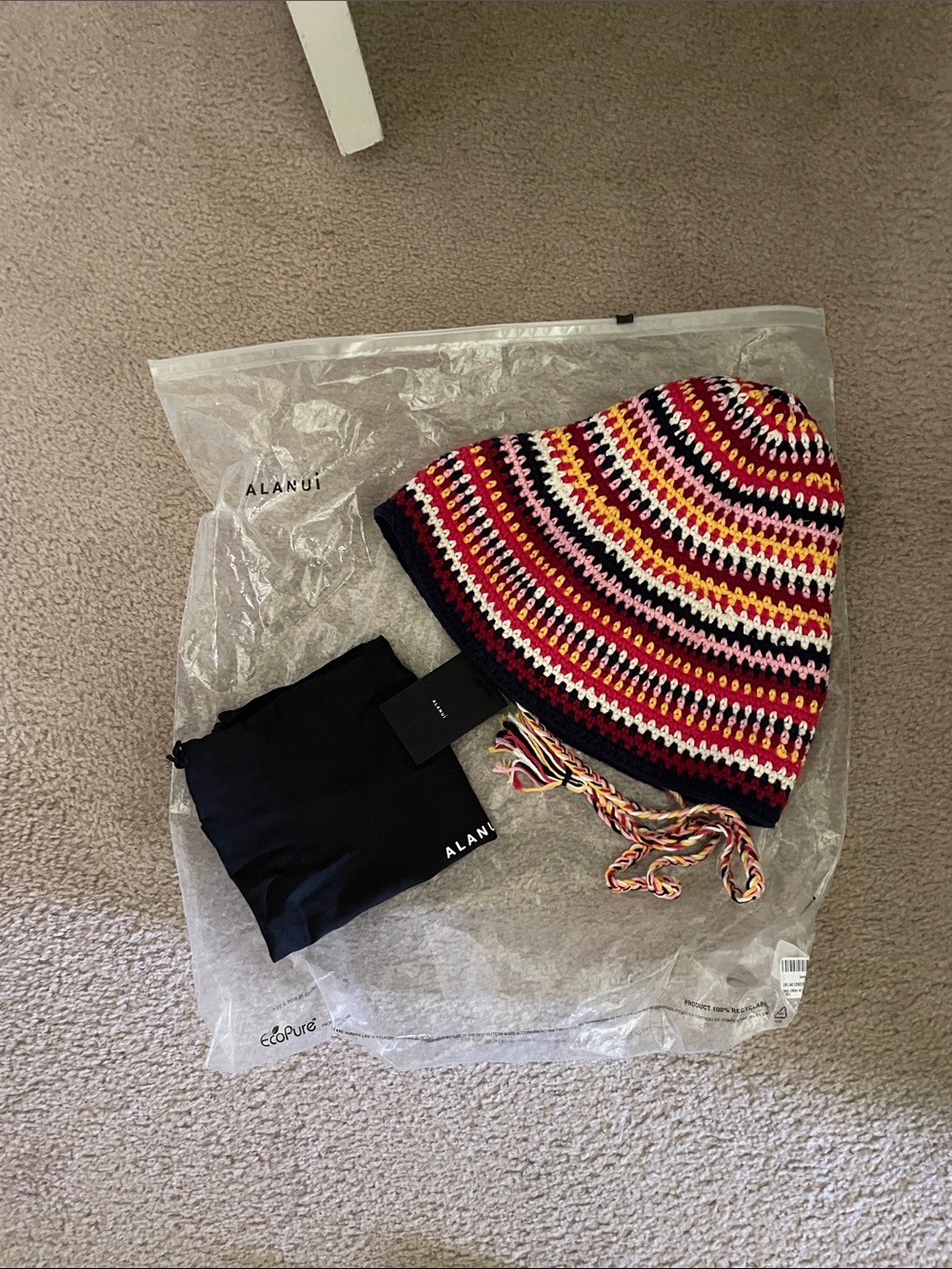 NWT Alanui Beach Break hat Multicolor Crochet Sun Hat with Ties - Picture 4 of 6